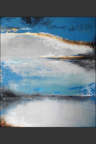 ABSTRAKCYJNY PEJZAŻ W ODCIENIACH BŁĘKITU I ZŁOTA